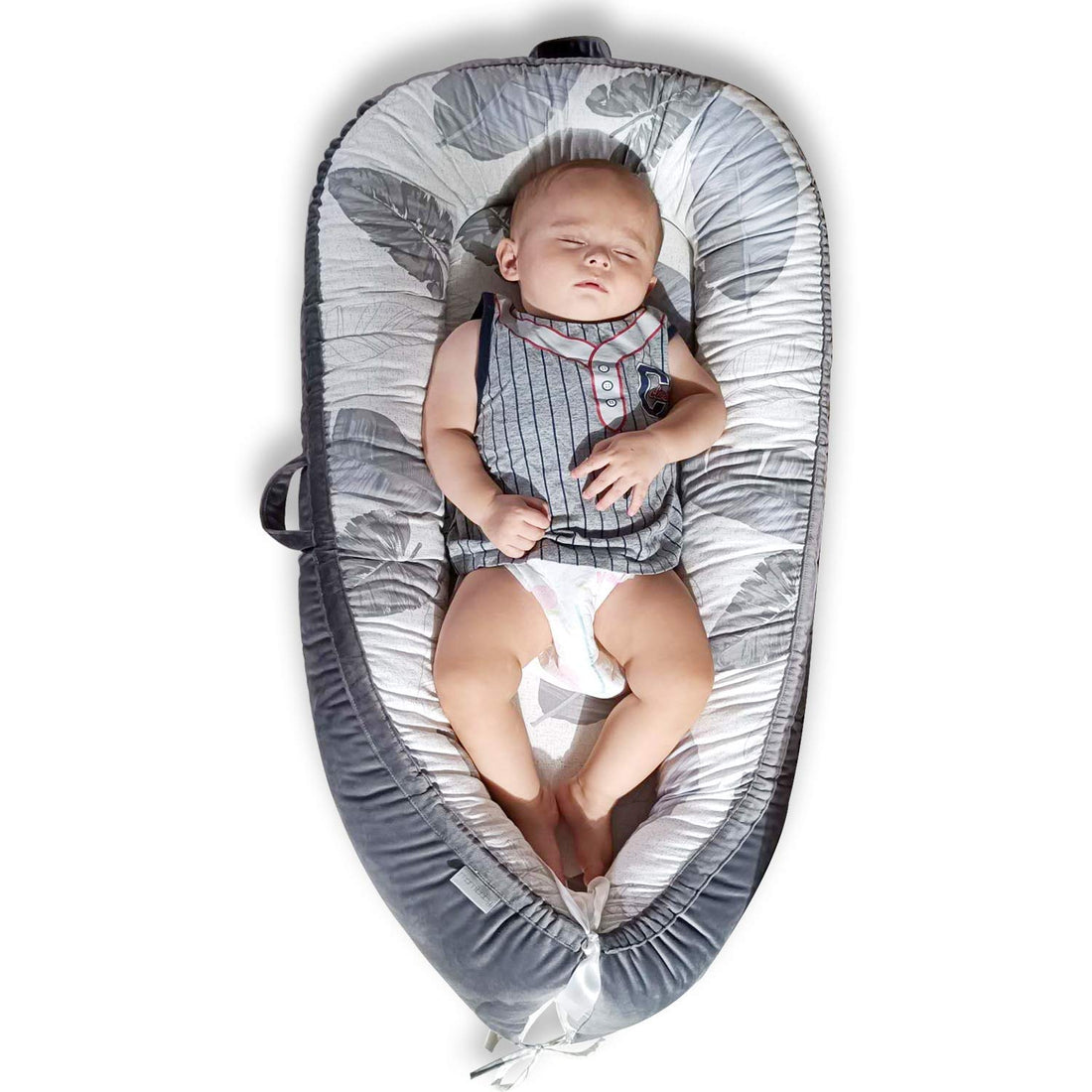 Moro Moro 3 Baby Lounger, 100% Cotton Breathable Soft Newborn Lounger, Portable Lightweight Adjustable Infant Floor Seat For Travel, Newborn Must Have Essentials Baby Registry Search(Feather)
