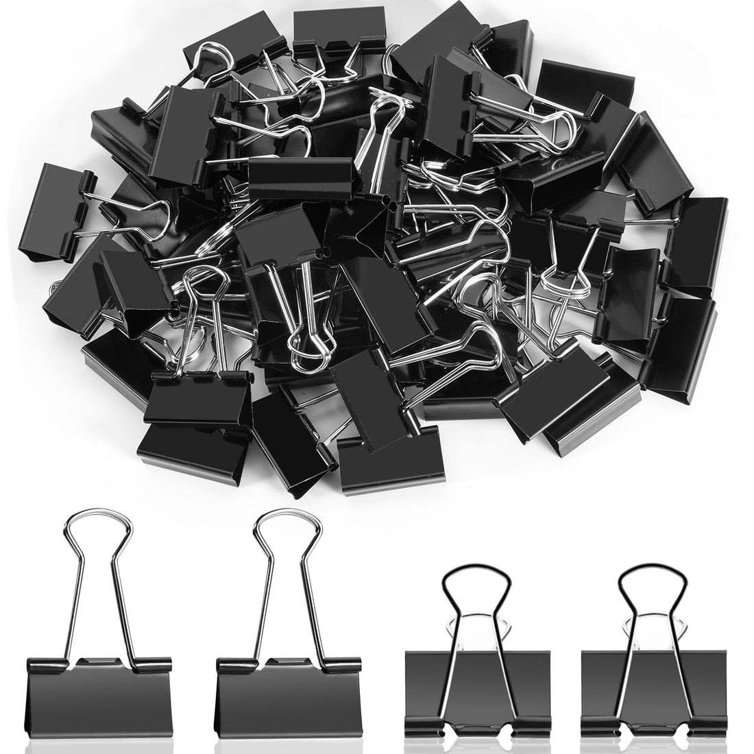 60PCS Medium Binder Clips, 1-1/4 Inch, 32mm, Metal Paper Clamps for Teachers Students School Office Business Supplies (1.25in, Black)