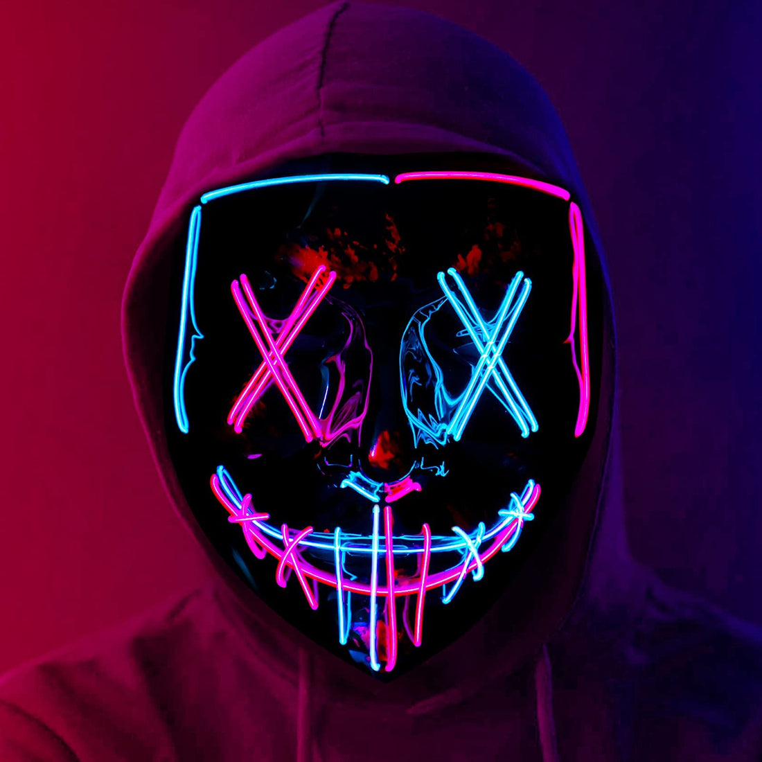 MAKINGTEC Party LED Masks, Scary Mask, LED Lighted Face Transforming Mask, Neon Horror Fun Costume for Carnivals, Masquerades and Cosplay Parties