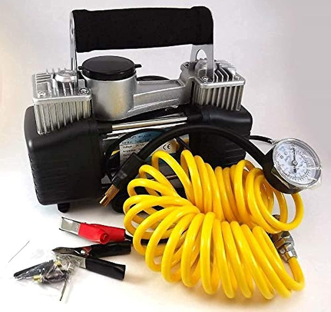 Car 2 Cylinder Air Compressor with foam handle ,12V, for car Tires ( Camel )