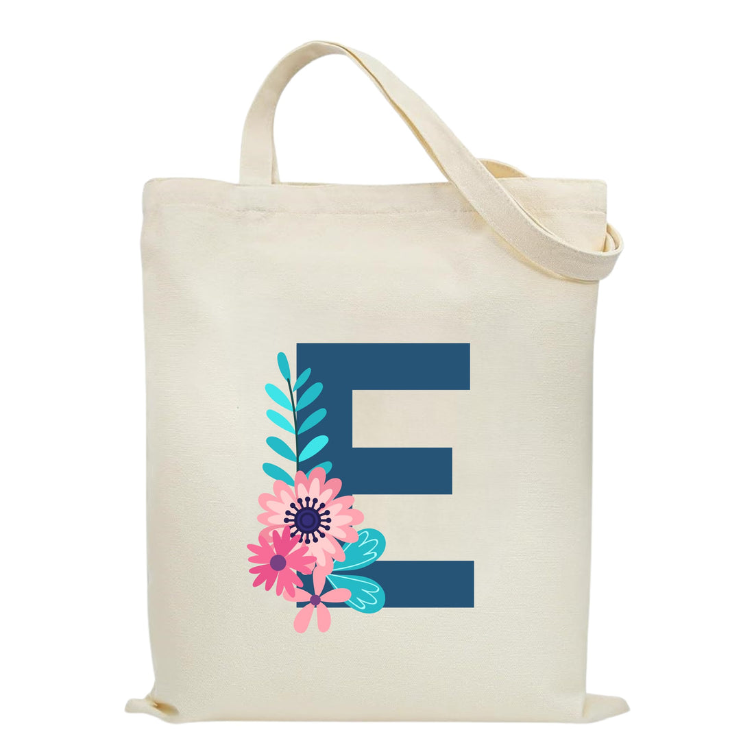 Eco-Friendly Canvas Cotton Tote Bag with Floral Design on Initial Letters Printed Bags for Women, Men - Reusable Shopping Bag, Party Gift Idea and Blend Cotton Gift Bag