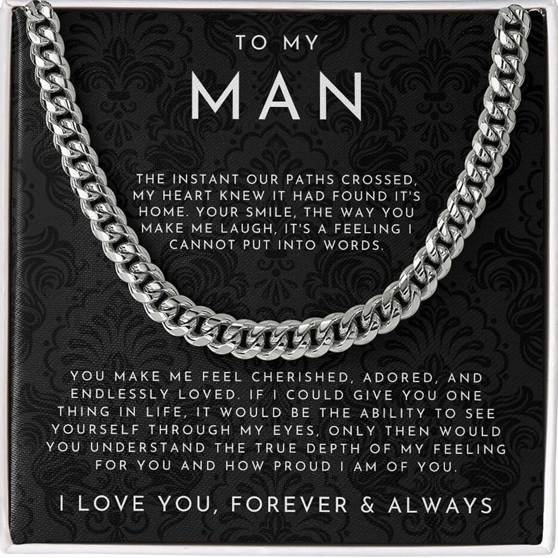 To My Man Necklace, Boyfriend Valentines Day Gift, Mens Cuban Chain Necklace for Fiance, Men Necklaces for Him, Gift For Boyfriend, Husband Gift, Husband Necklace, Boyfriend Necklace, Boyfriend