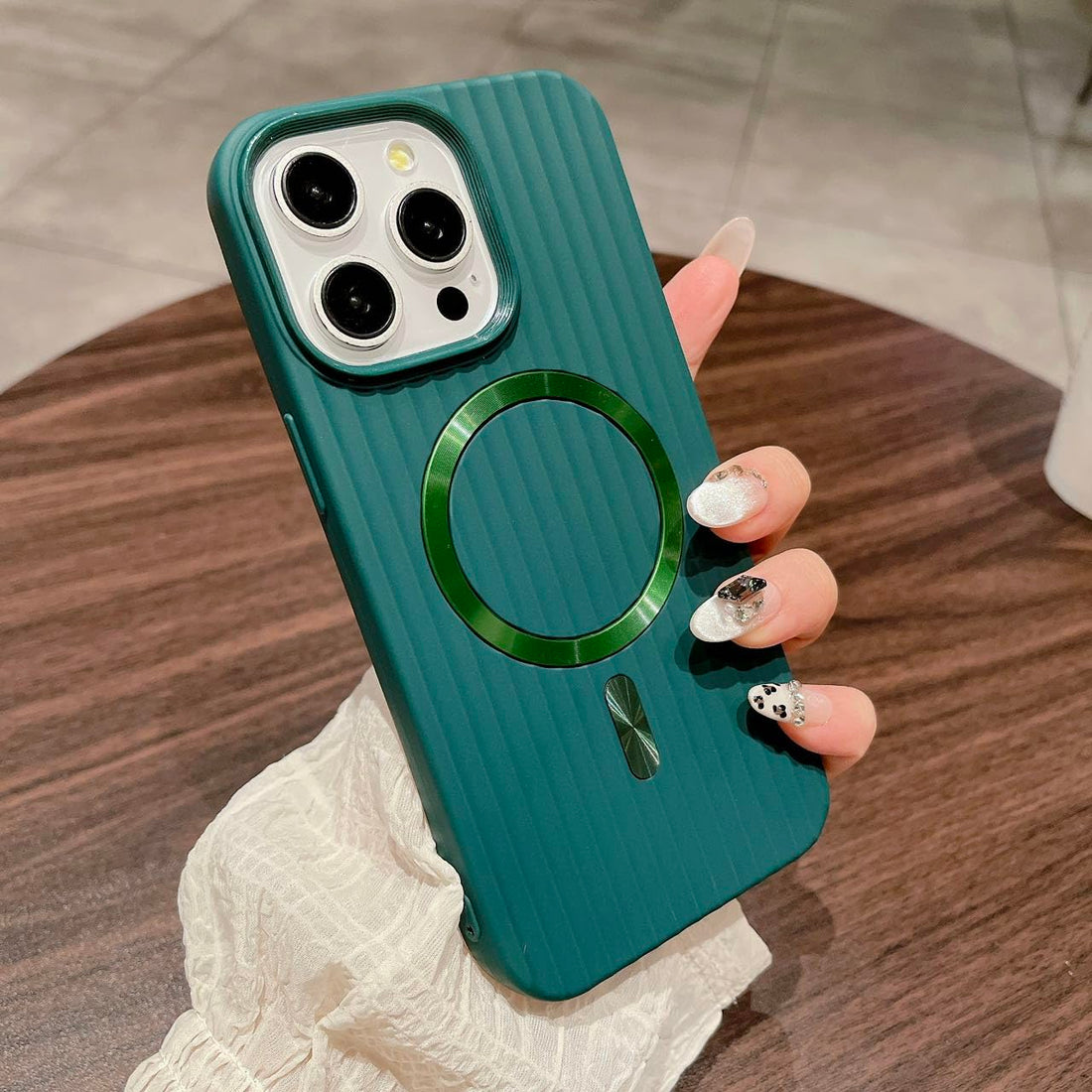 Eco Plating Matte Style Corrugated Stripe Luggage Case for iPhone Cover 12 13 14 15 16 16e Pro Max Wireless Charging Magnetic Luxury Case Wave Design (Emerald green, Iphone 16E)