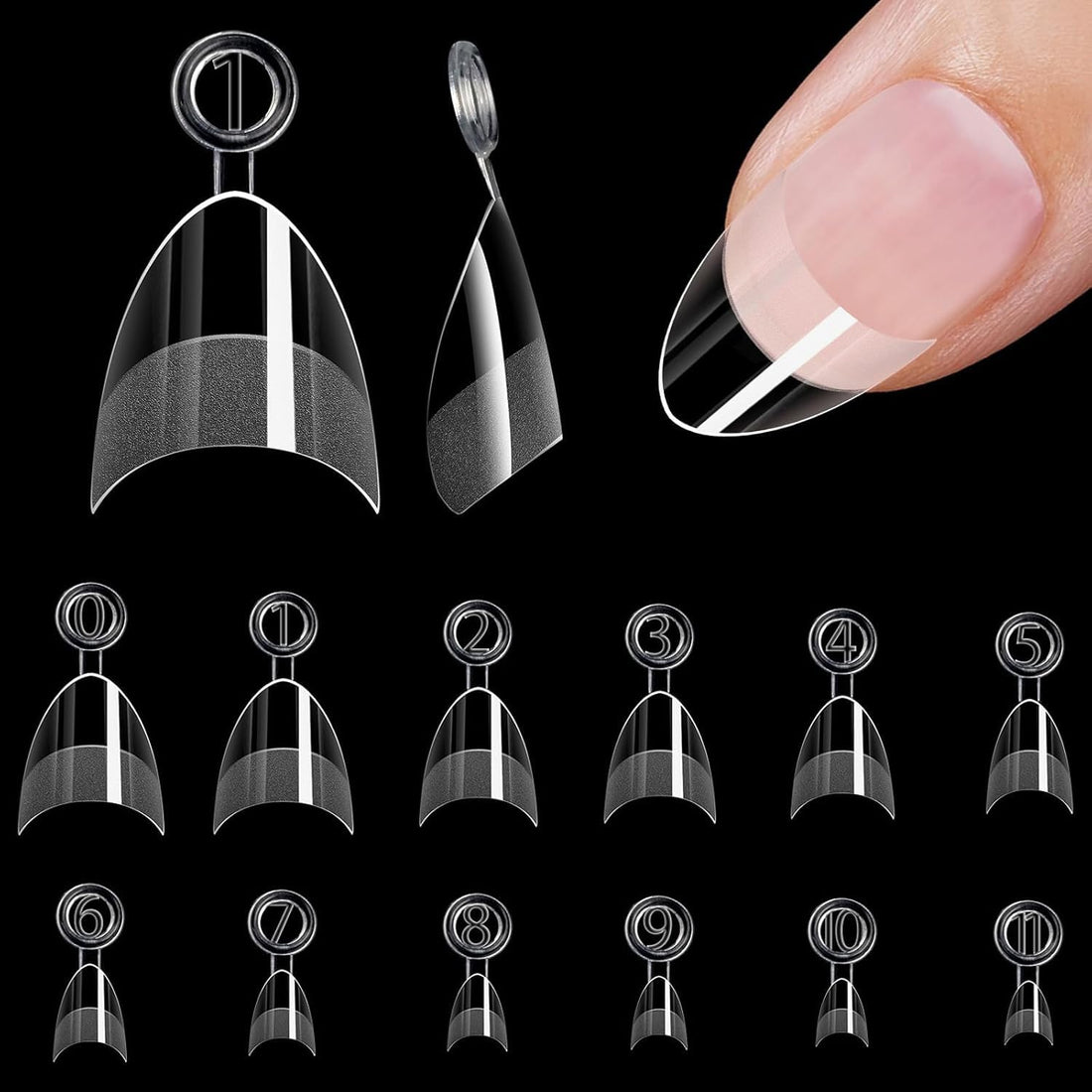 600Pcs Soft Gel Almond Nail Tips, Azonee Half Cover Pre-Etched Clear Press-On Nails, Salon Quality for Home Manicure, DIY Extension for Beginners & Professionals, Half Matte, Self-Handled, 12 Sizes