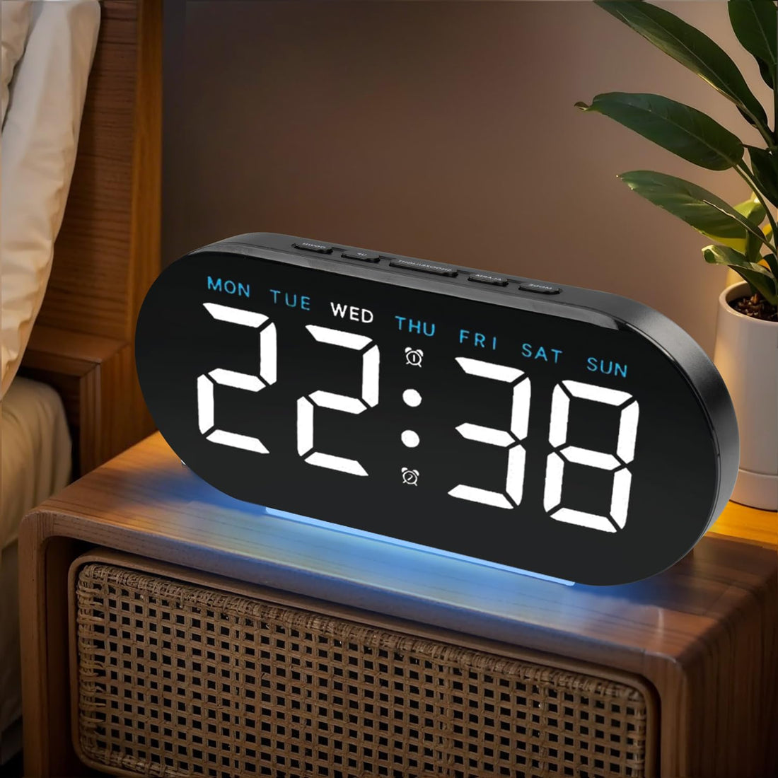 7.8'' Digital Alarm Clock, Necomi LED Digital Clock with Ambient Light, with Day/Date/Temperature/ 12/ 24H/ Dual Alarm/Snooze, Bedside Desk Table Clock, for Office Bedroom Kids Elderly