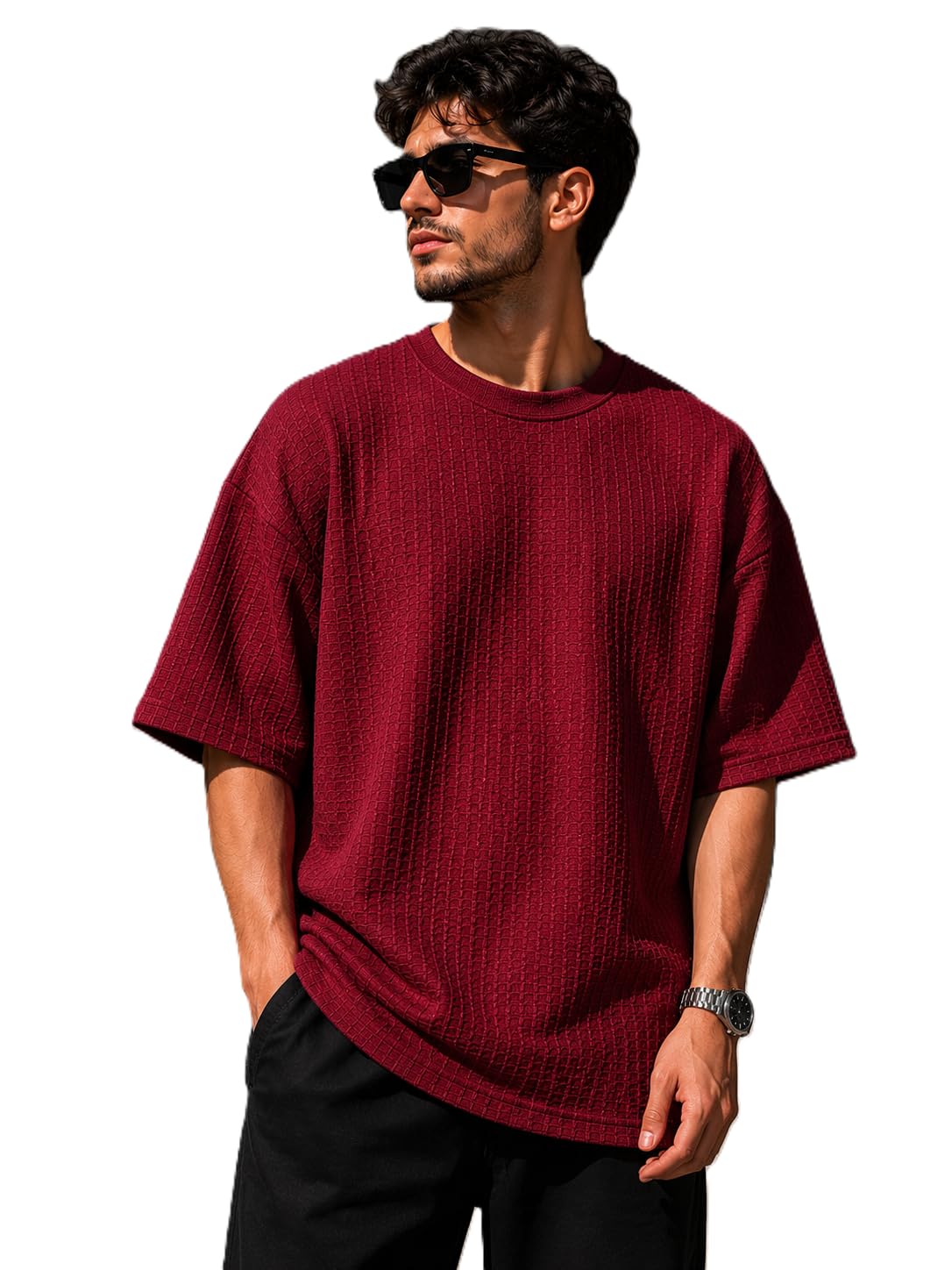 Oversize Men's Waffle Loose Fit Lightweight Soft Casual T-Shirt Multicolor