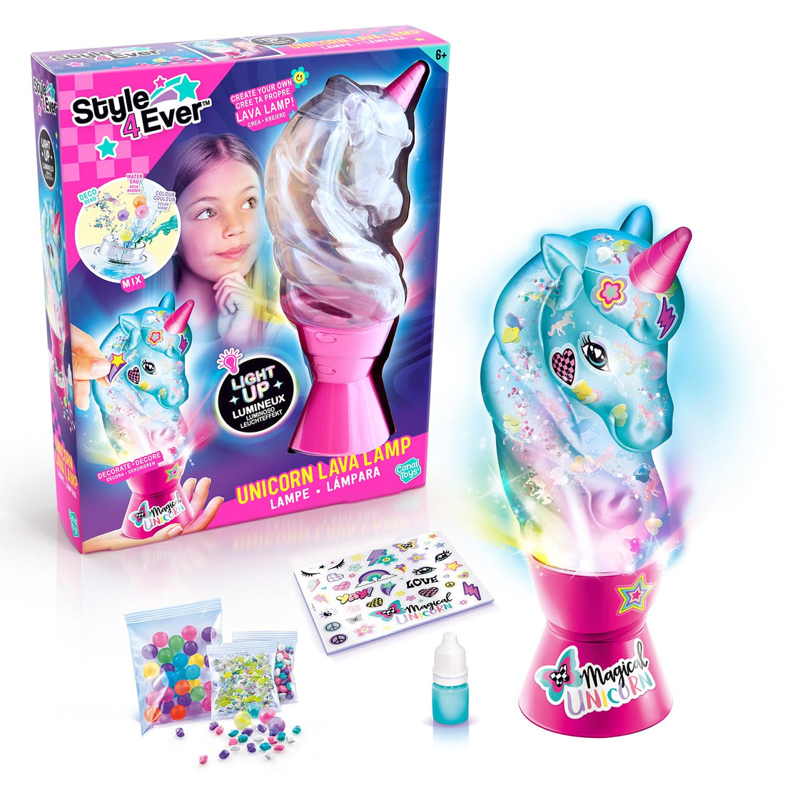 Style 4 Ever Unicorn DIY Lava Lamp, Decorate Your own Lava lamp, Cute Unicorn Decoration, Just add Water, Pink