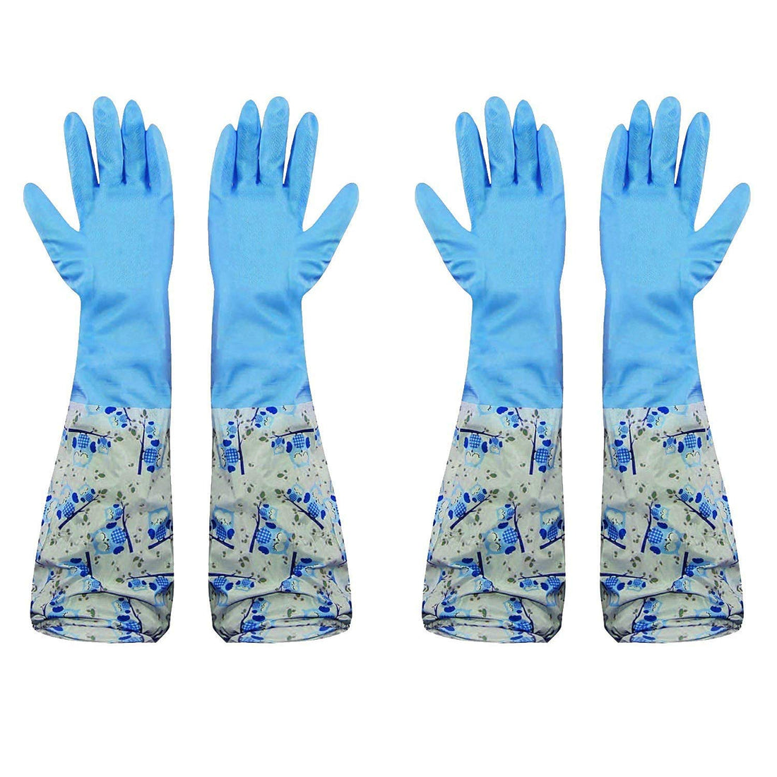 Reusable Rubber Latex PVC Flock lined Long Elbow Hand Gloves Safety Kitchen for Dish-Washing, Cleaning, Gardening, Laundry and Sanitation and Lab Work (Blue) (2 Pair Blue)