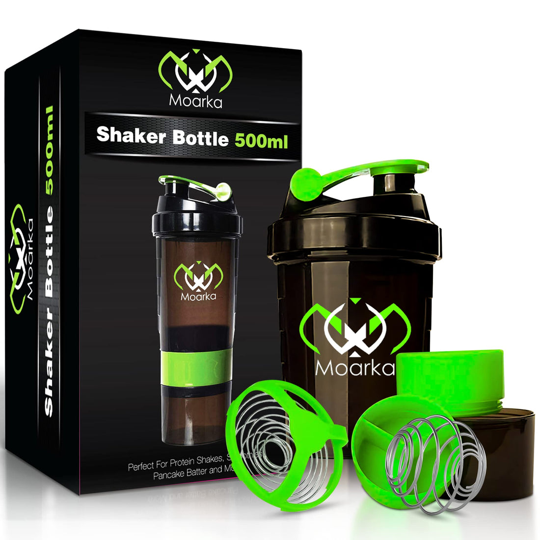 Protein Shaker Bottle - Leak Proof Protein Mixer Cup | Non-Slip Gym Protein Blender Bottle with Supplement and Pill Storage Container.
