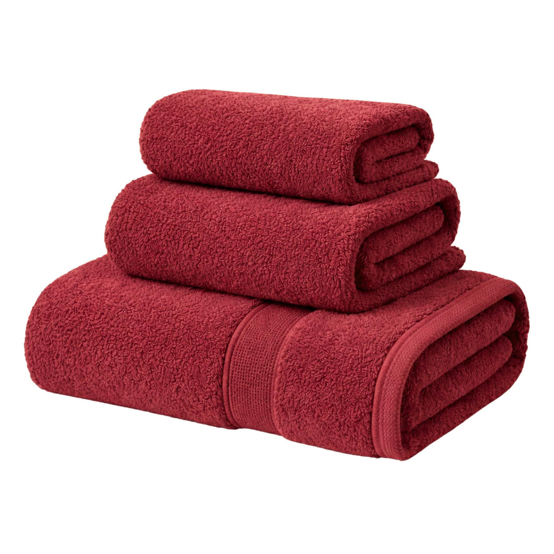 ATEN Homeware 3 Piece Egyptian Cotton Bath Towels Set - 1 Extra Large Hand Towel 50 x 90 cm and 2 Face Towels 30 x 30 cm - Super Soft & Highly Absorbent, Quick Dry Towels - Made in Egypt (Cranberry)
