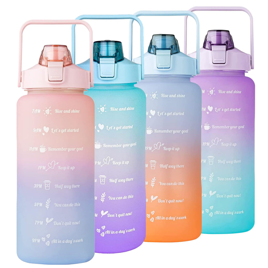 Motivational 2L Water Bottles 64oz Half Gallon Water Bottle with Times, Sport Water Jug with Straw and Handle,Leak-Proof Summer Water Bottle for Outdoors Gym (Pink-Blue)