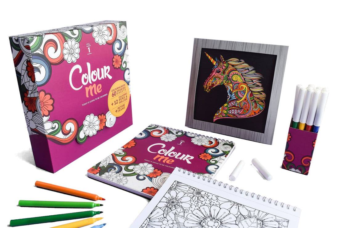 Color Me Adult Coloring Book with 12 Color Box Fluomaster Box
