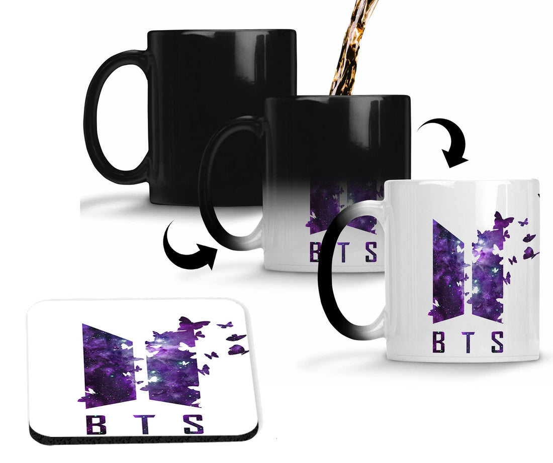 NH10 DESIGNS BTS Printed Magic Mug with BTS Coaster for Girls Boys Friends Birthday Gifts BTS Music Band V Suga J-Hope Jungkook Jin Jimin Rm, BTS Magic Coffee Mug (350ml) BTSALLV 218