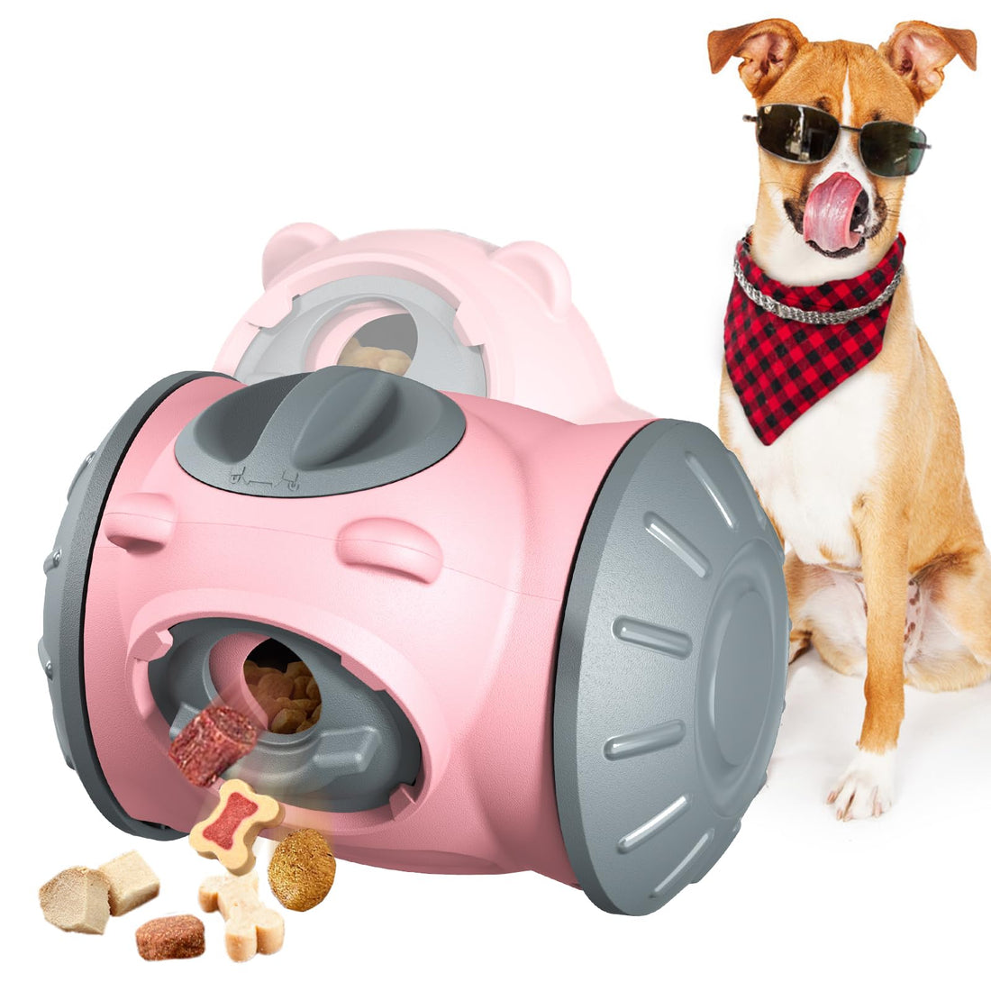 Dog Interactive Toys, Adjustable Food Dispenser, Treat Dispensing Dog Toy for Indoor Dogs Puzzle Feeder with Slow Feeding, for Small, Medium, or Large Breeds Pet Gift (Pink)