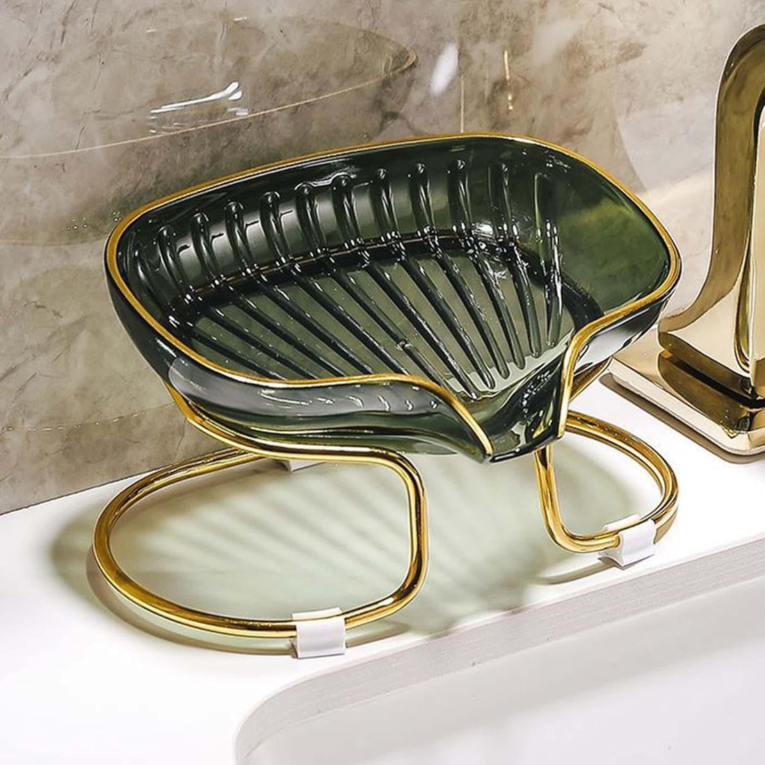 Transparent Acrylic Soap Holder with Gold Metal Stand for Water Filter Modern Multi-Use Bathroom Kitchen Acrylic Soap Holder