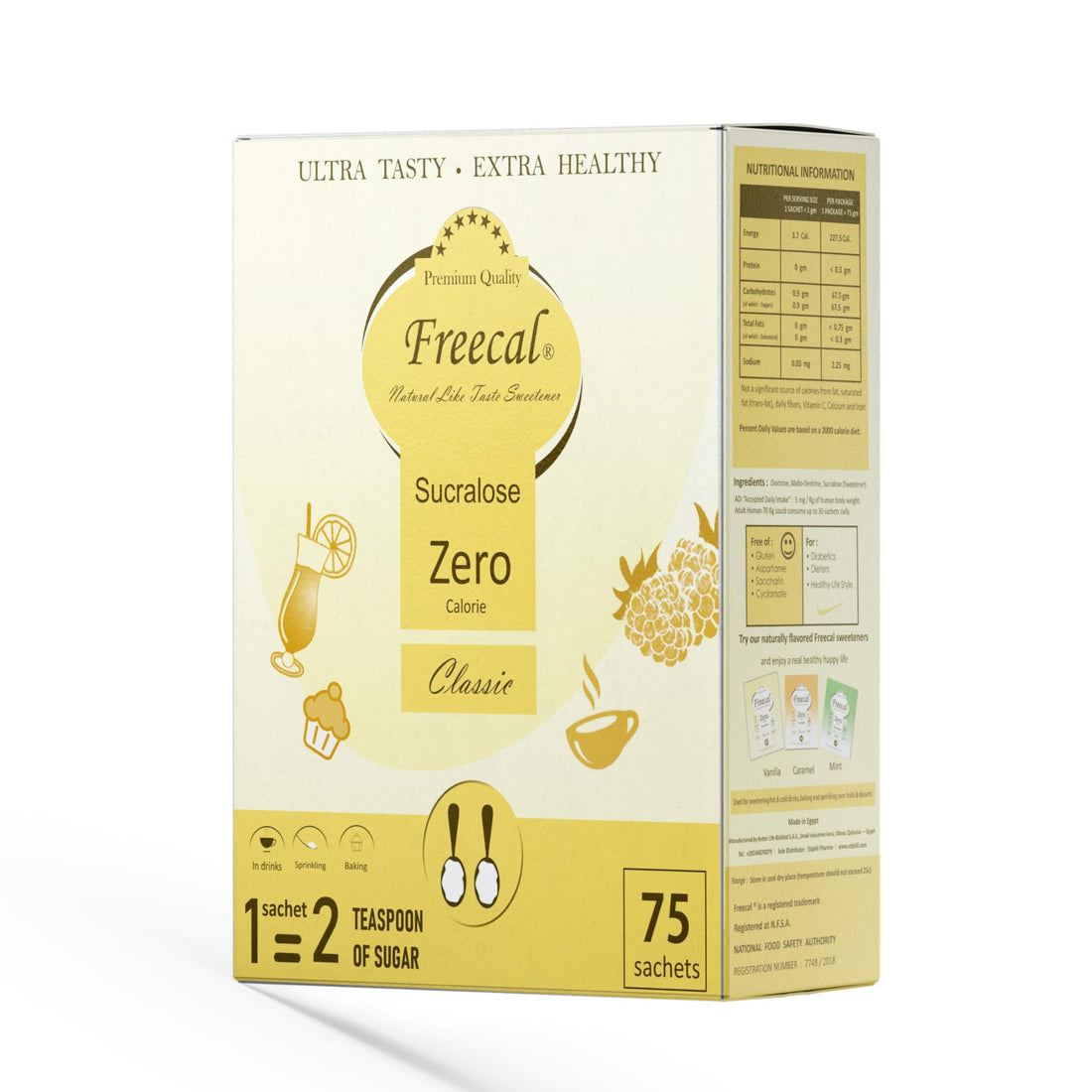 Freecal Diet Sugar (Sucralose Healthy Sugar) | Zero Calorie Sugar | Diabetic & Keto Friendly | 75 Sachets | NO Aspartame, Saccharin, Gluten, Cyclamate