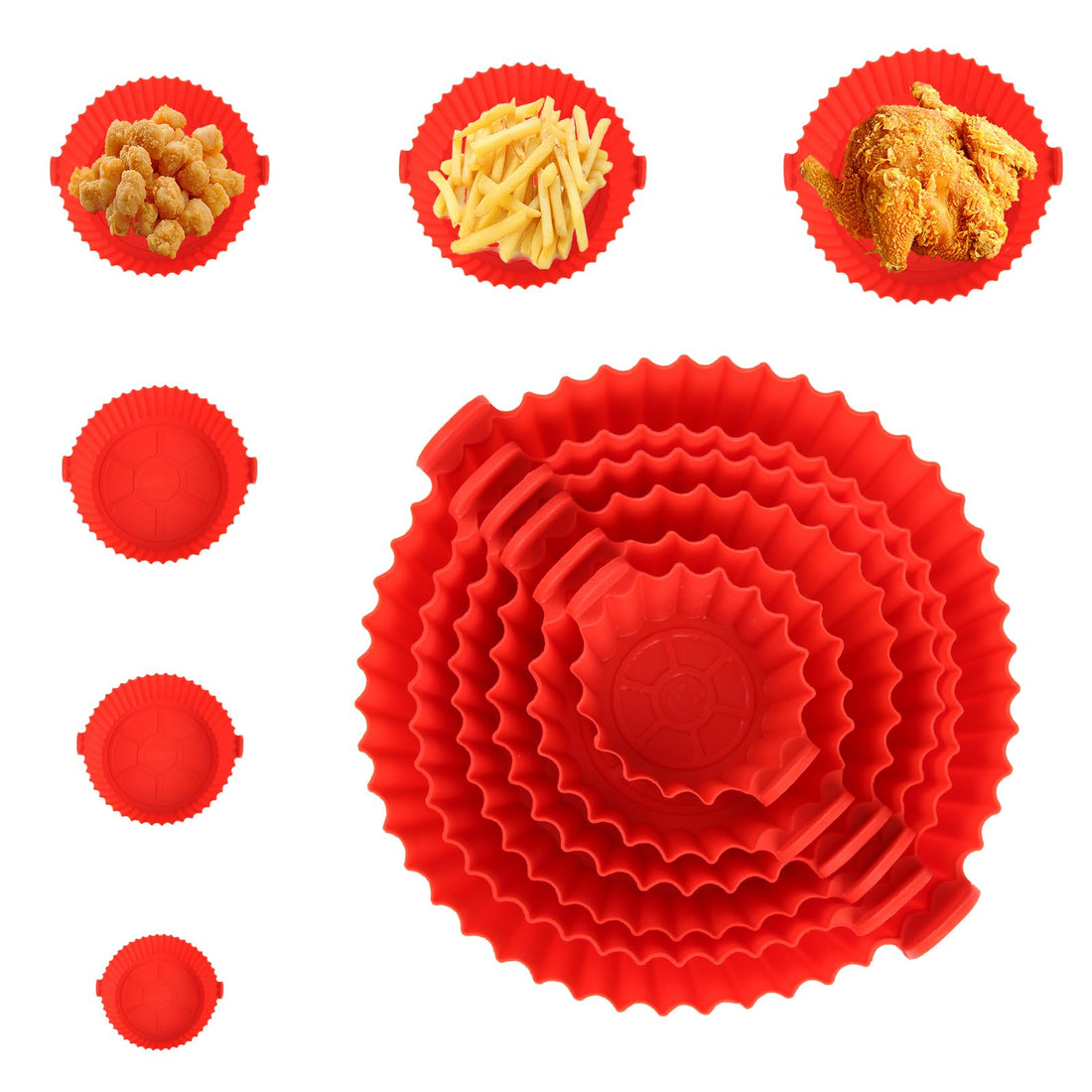 Air Fryer Baking Tray Silicone Air Fryer Basket Collapsible Mould Bowl Different Size Tray Reusable Mat Non-stick Anti-Heat Microwave Oven Accessory