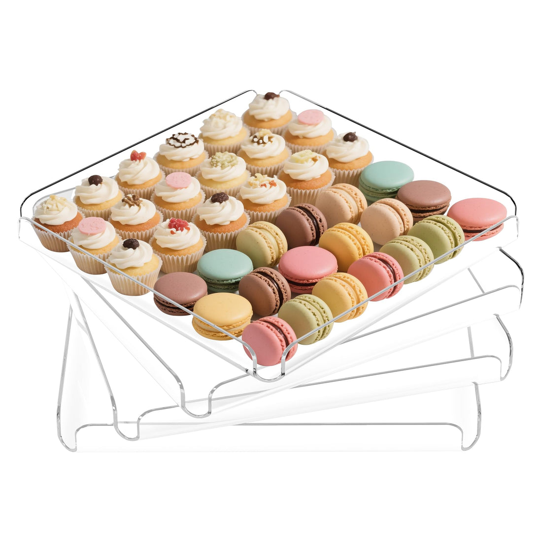 BEST MEDIA Acrylic Serving Trays, Heavy Duty Clear Square Platters for Buffet Table Food Dessert Cupcake Cookies Snacks, Stackable Display Trays for Parties and Events, Transparent - 4 Pcs