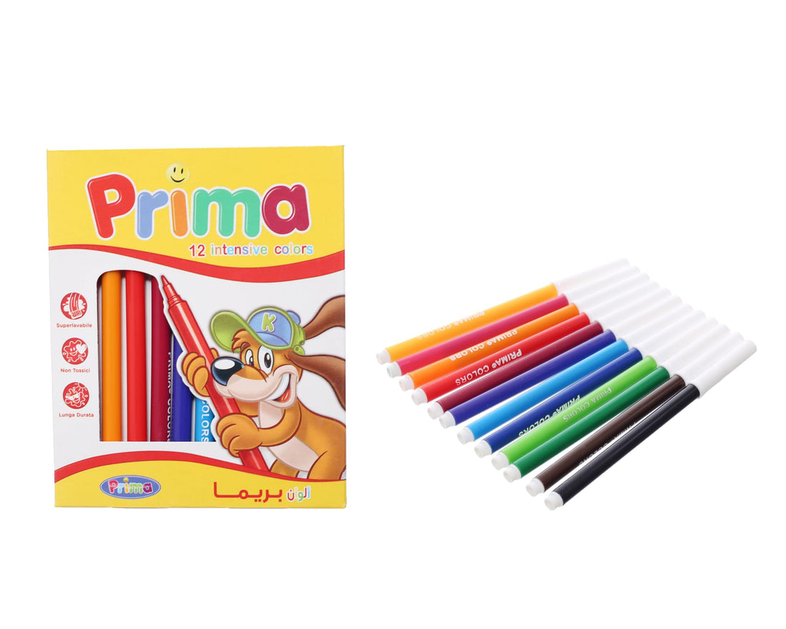 Prima Felt-Tip Pens (12 Colors, Yellow Box) Versatile Set for Artistic and Academic Creativity