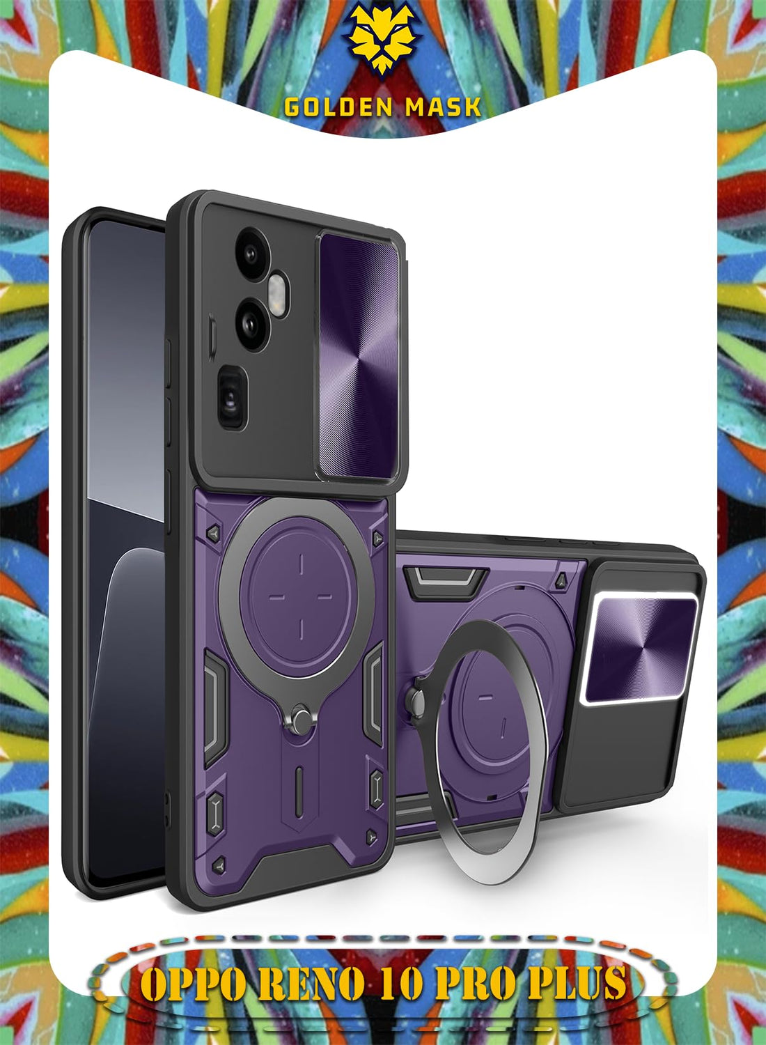 GOLDEN MASK For Oppo Reno10 Pro Plus Armored Camera Shield Cover Camera Lend Protection, Built-in 360° (Purple)
