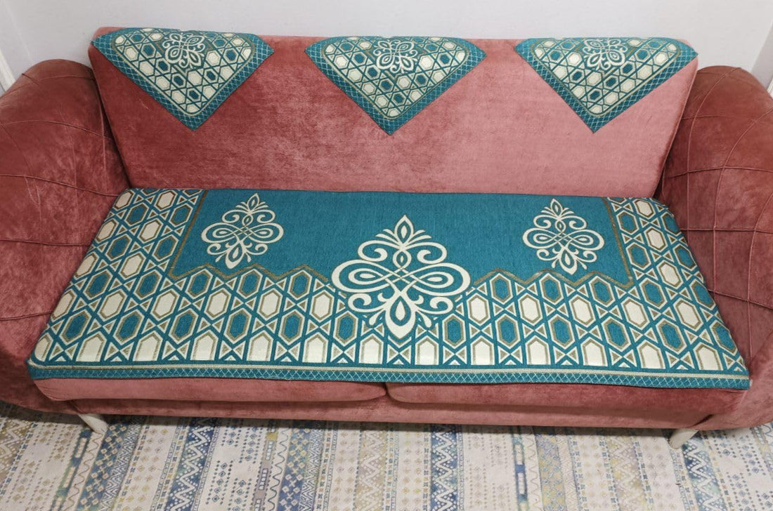 Khoyot Couch Linens Cover Set for Sofa, Couch, & Chair with Classic Pattern, 4 Pieces – Turquoise