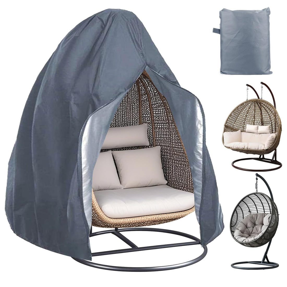 URbazaar 2 Person Egg Chair Cover with Zipper, Durable Large Wicker Egg Swing Chair Covers,Heavy Duty Weather Resisatnt Outdoor Chair Cover, 91'' X 80'', Outdoor Pod Chair Hanging Chair Cover.