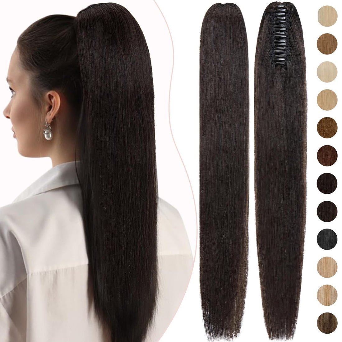 Ponytail Extension Claw 55 TO 60 CM" Long Straight Clip in-21INCH - Natural Looking Synthetic Hair Extension Ponytail Hairpiece for Women-150 GM -JW-251- NO 04- DARK BROWN