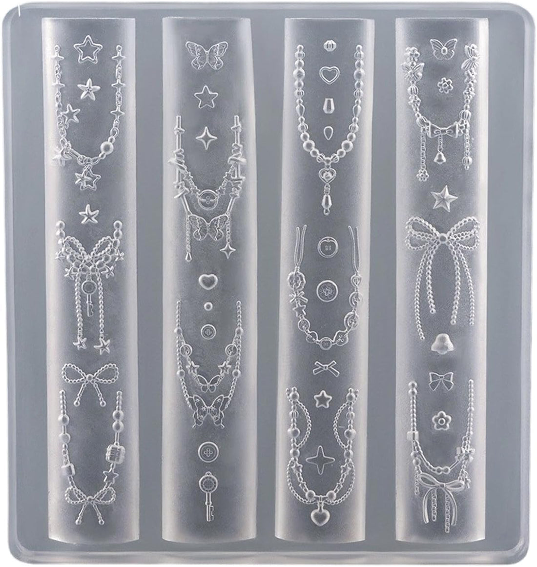 Multipurpose Art Dessert Bear Theme Nails Template Molds Silicone Texture for Beauticians and Nails Learners Sweet Bear Bowknot Pearls Chain Nail Mold-1pc