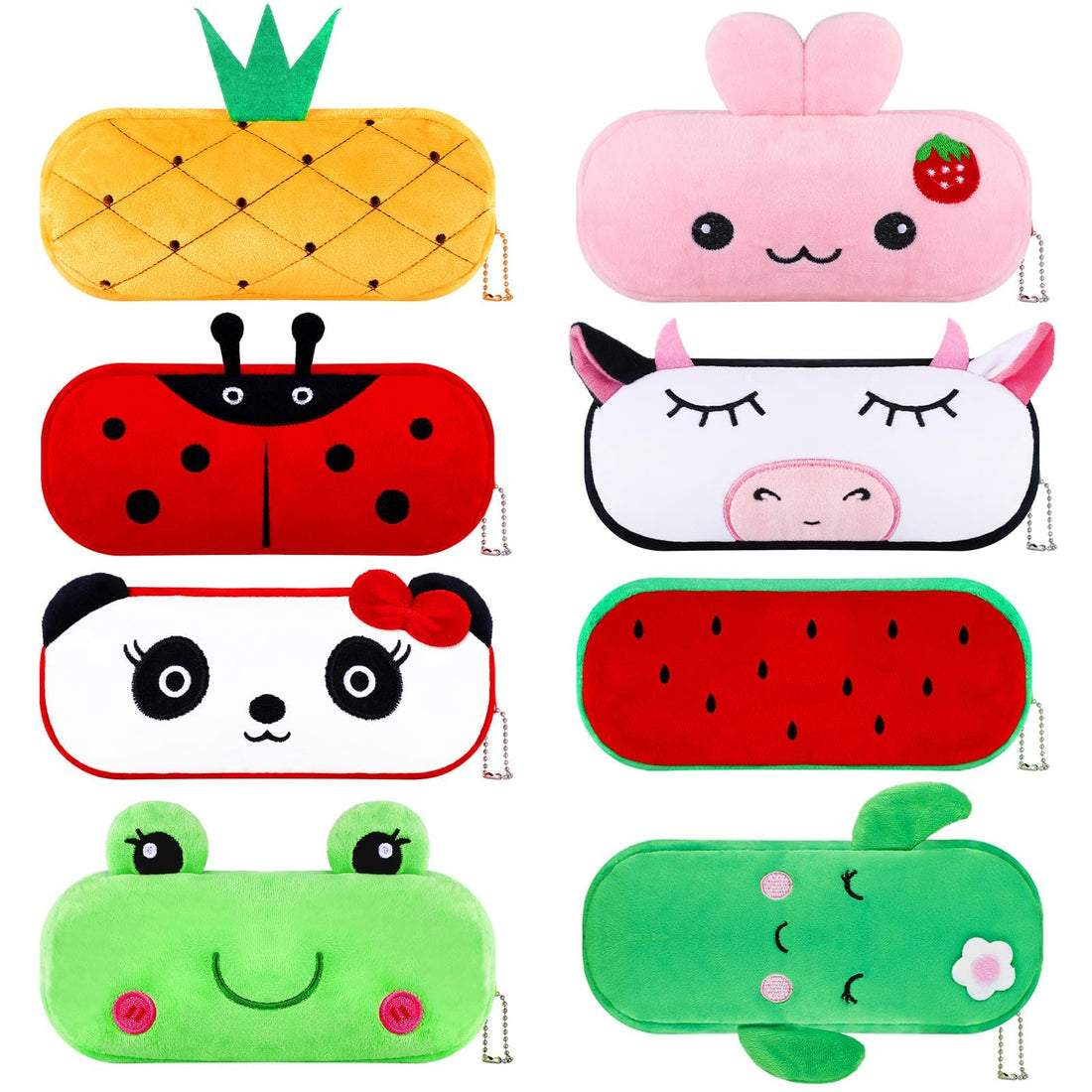 KASTWAVE 8 Pcs Cartoon Animal Pencil Case Bulk Cute Cartoon Pencil Pouch Multicolor Canvas Pen Bag Organizer with Zipper for Girl Boy School Classroom Stationery Back to School Supplies