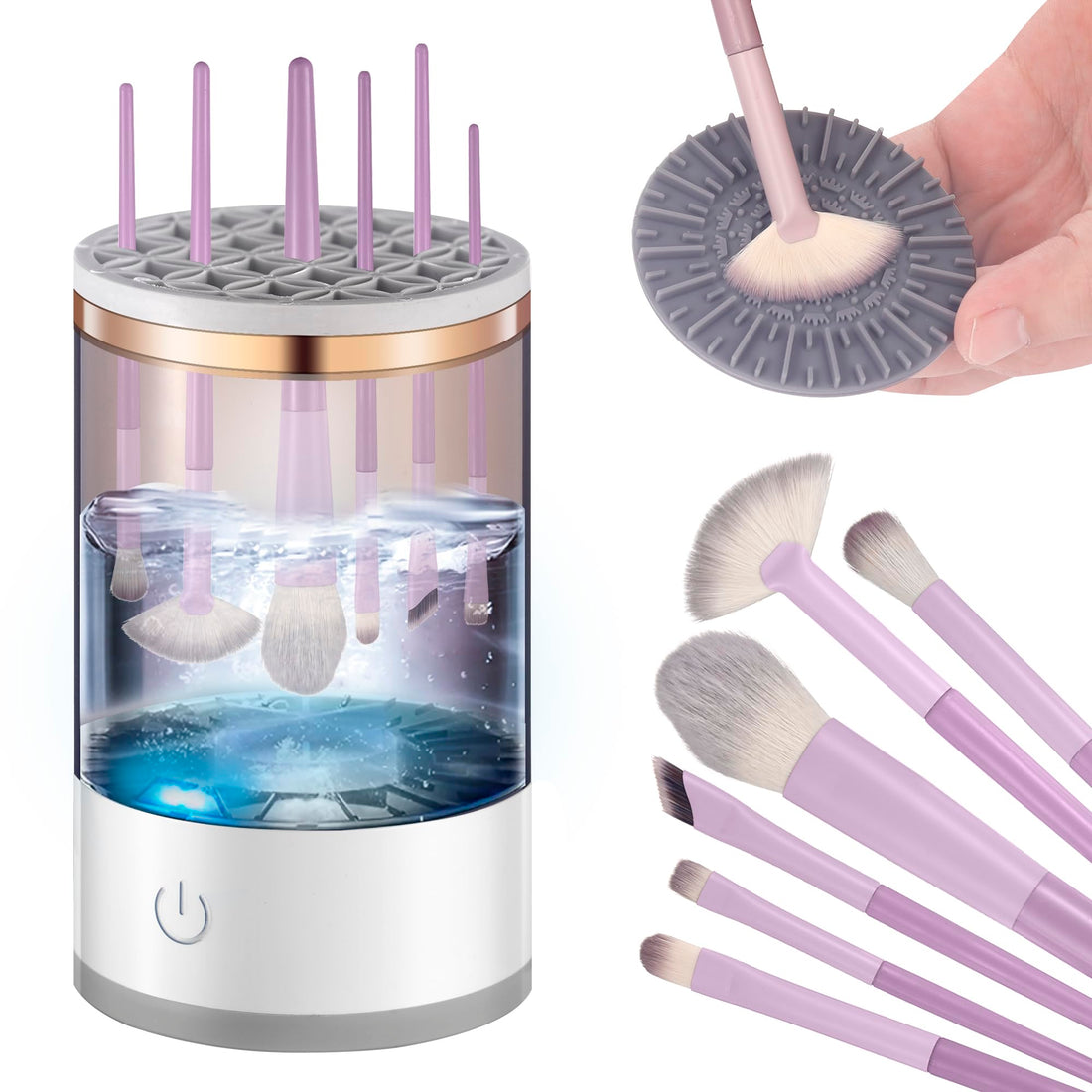 Electric Makeup Brush Cleaner,Cosmetic Makeup Brush Cleaner with Makeup Brush Cleaning Mat,Automatic Spinning Makeup Brush Cleaner for All Size Makeup Brush