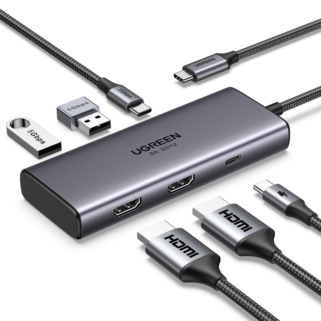 UGREEN Hub Dual 4K@60Hz HDMI, 6-in-1 USB C Docking Station Laptop Dual Monitor with 4K@60Hz HDMI, PD Charging, USB C and 2 USB A 3.0 Data Port for MacBook/iPad/XPS/ThinkPad/Surface Pro