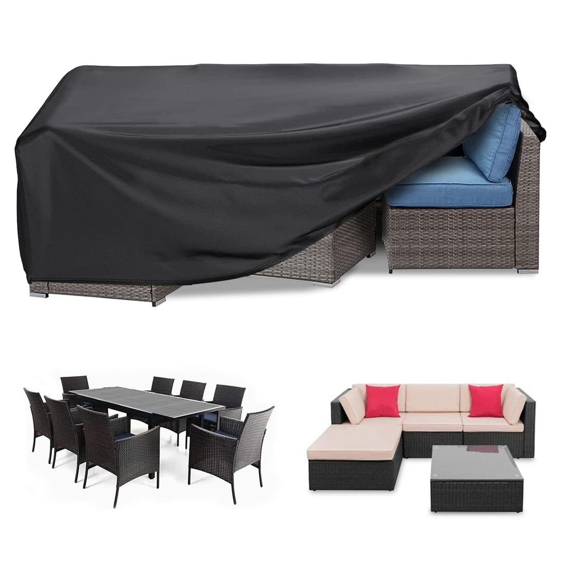 RICHIE Garden Furniture Cover Waterproof Heavy Duty 420D Oxford Fabric 250x200x90cm Rectangular Garden Table Covers Patio Table Cover Waterproof Anti-UV Rattan Furniture Covers for Furniture Sets