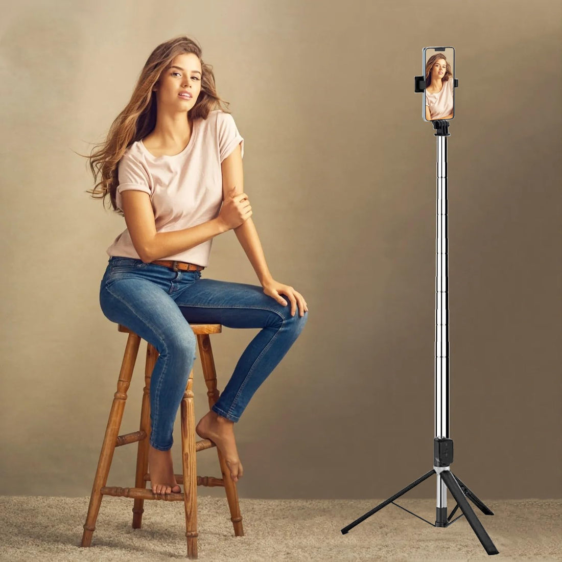 Coverzone Tripod And Selfie Stick K9 Bluetooth Remote Control Mobile Phone Height-Adjustable Desktop Portable Indoor And Outdoor Use at Home Holiday Camping Tripod