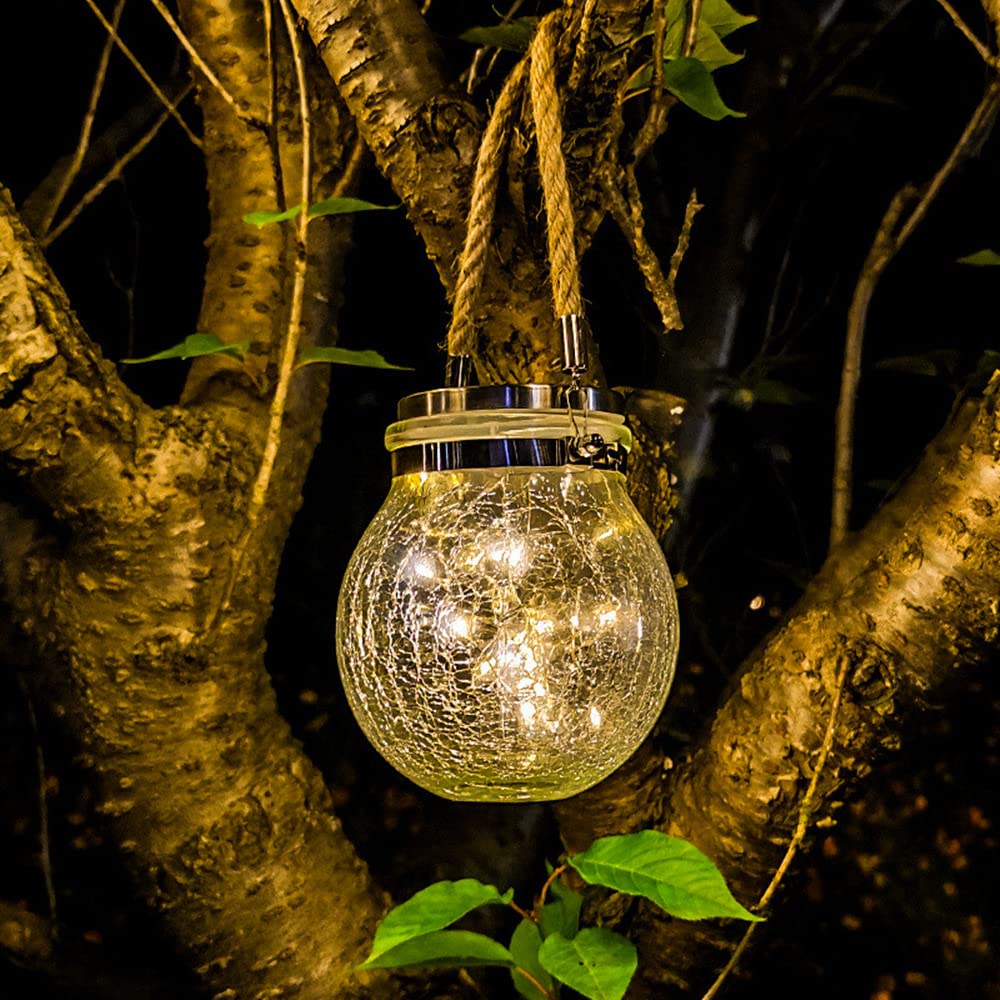 CANMEIJIA Solar Lanterns le Glass Globe, LED Outdoor Solar Hanging Lights Waterproof, Auto On/Off Solar Garden Lanterns Decorative Globe Light for Patio Porch Fence Party Decor(Warm White, 1 Pack)