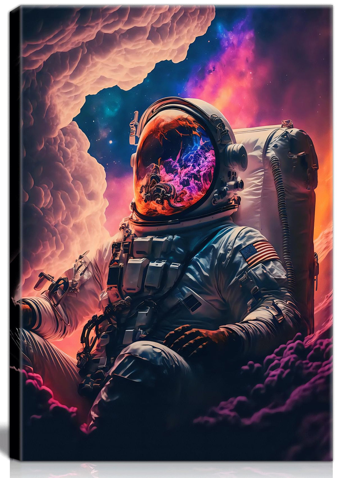 Framed Astronaut Wall Art Space Pop Culture Graffiti Street Art Painting Pictures Wall Decor Canvas Prints Modern Gifts For Man Artwork Space Boys Room Home Decor For Bedroom Living Room Office