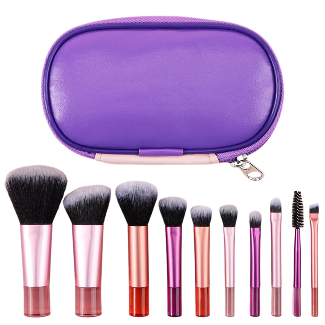 10 PACK Travel Makeup Brush Set, Purple & Pink Mini Makeup Brushes with Makeup Brush Pouch Portable Travel Size Makeup Brushes Professional Cosmetic Brush for Foundation Brush Blush Powder Eye Shadow