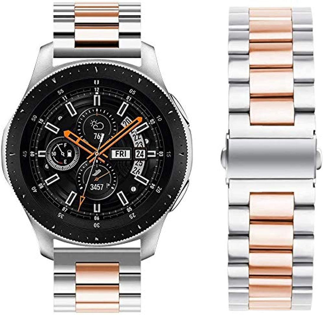 Stainless Steel Link Bracelet Strap Watch Band for Huawei GT/Huawei GT2/Galaxy Watch 46mm/Gear S3 Frontier/Classic - (Silver/Rose Gold)