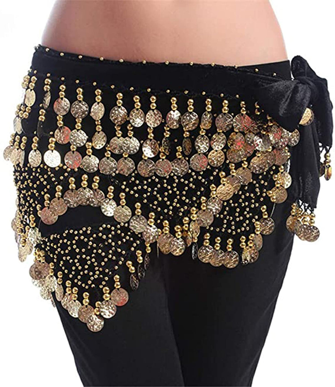 Wrap Belt, Women Sequins Belly Dance Hip Scarf Wrap Belt, Gold Coins Belly Dance skirt (Black)