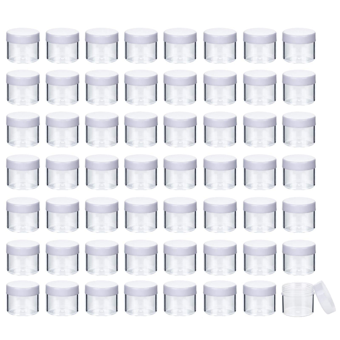 Bekith 60 Pack 0.7oz / 20 ml Round Plastic Pot Jars, Empty Sample Makeup Cosmetic Containers with Lids for Creams, Eye Shadow, Powder, Jewelry