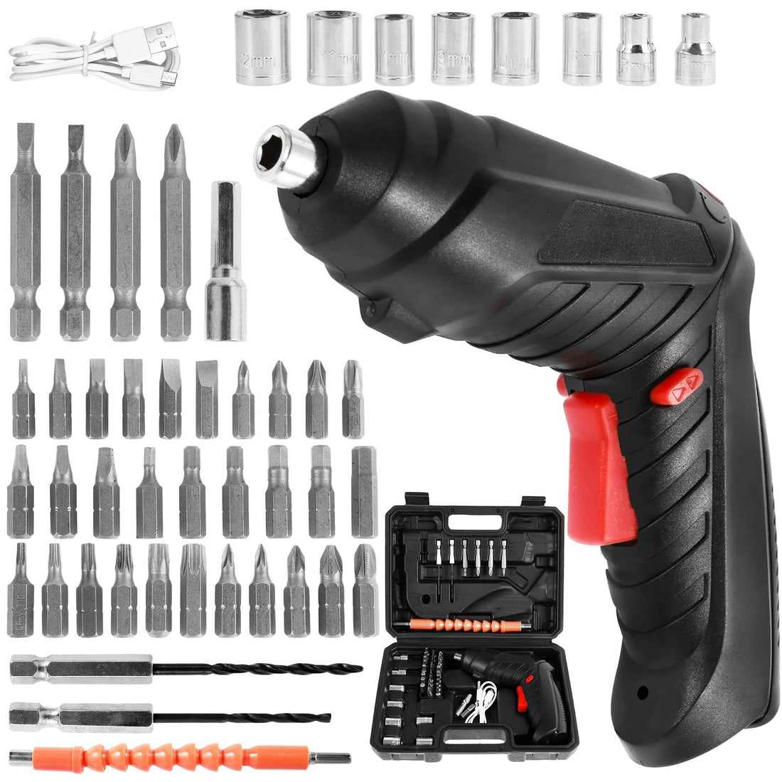 Electric Screwdriver, Cordless Screwdriver 47 PCS Power Screwdrivers Set, 3.6V Rechargeable and Rotating Cordless Electric Screwdriver with Built-in LED Work Light, USB Charging Easy to Use
