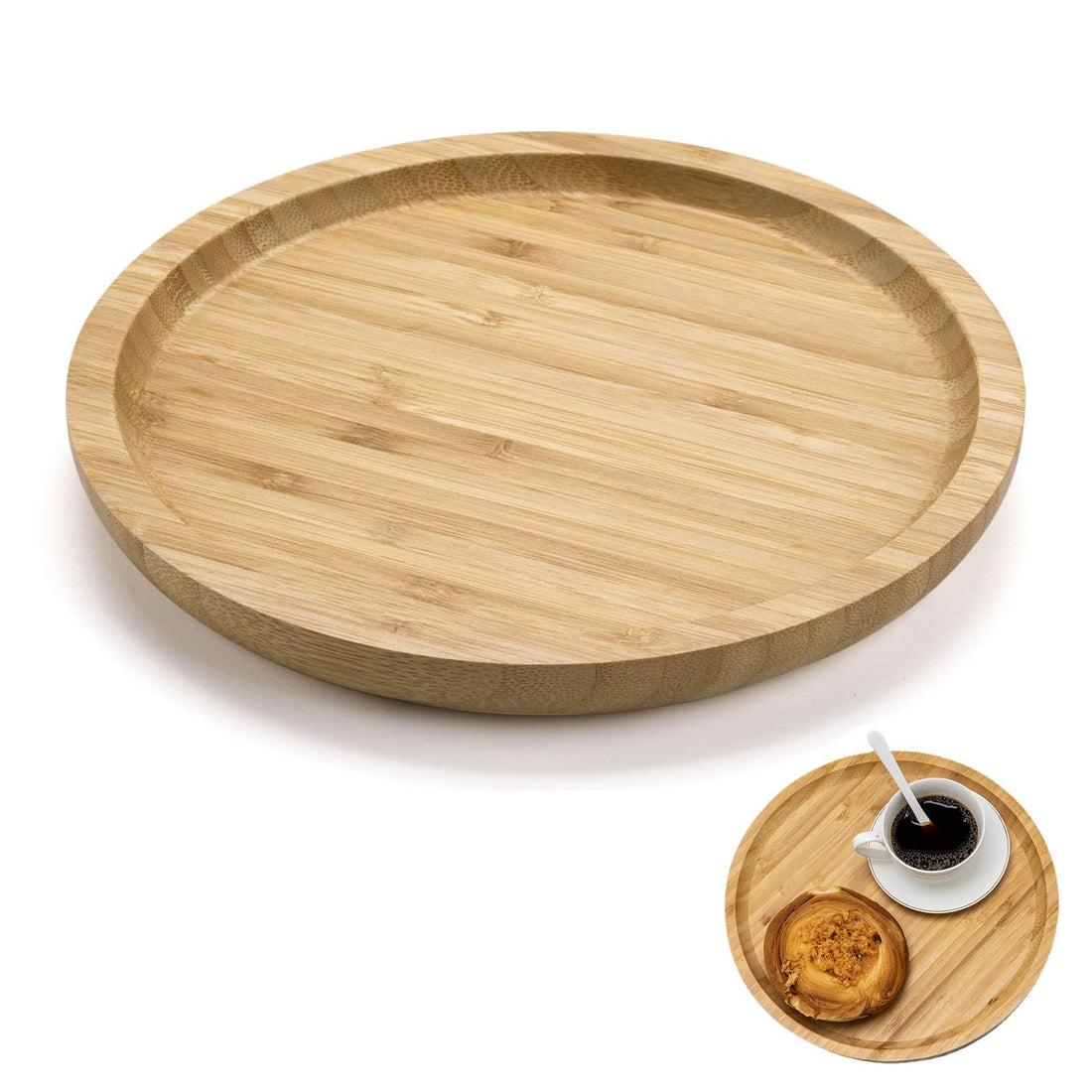 Arabest Wooden Serving Tray, Round Wood Decorative Tray,Tray for Kitchen Countertop Home Decor for Coffee Table,Diameter 30 cm(11.8 inch)