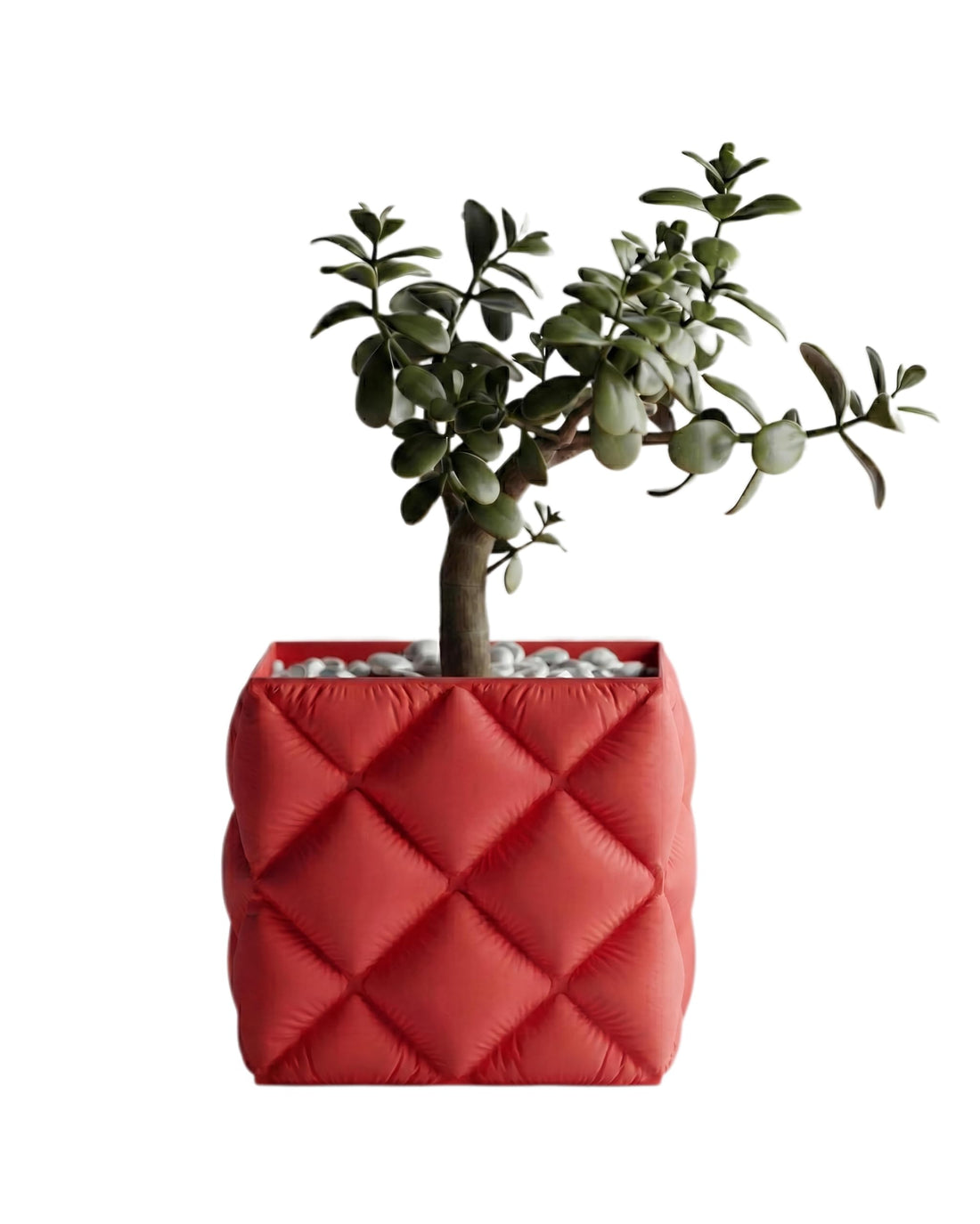 Puffer Style Plant Pot – Quilted Aesthetic Planter for Succulents & Indoor Plants – Unique 3D Textured Home Decor & Desk Organizer (coral red)