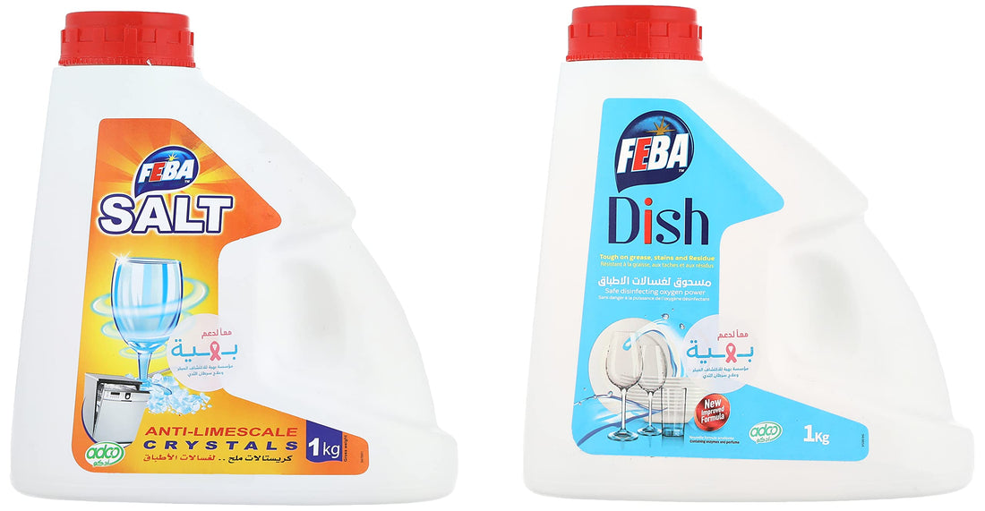 Feba dish dishwasher cleaning powder 1 kg with feba salt dishwasher cleaning crystals, 1 kg