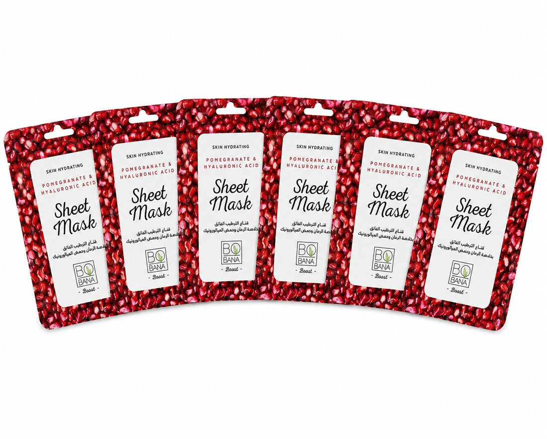 Bobana Pomegranate and Hyaluronic Acid Sheet Mask for Deep Hydration and Fine Lines, for Dry and Dull Skin 6 sheet masks