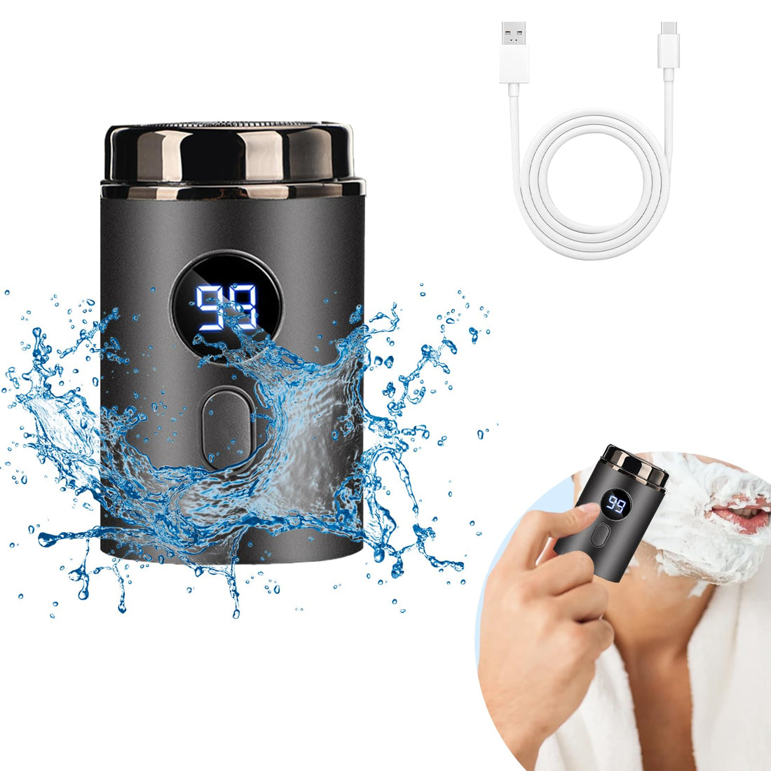 CEWROM Mini Electric Shaver, Mini Rasoio elettrico Portatile, Capsule Razor, USB Ricaricabile, Waterproof Men's Shaver, Electric Beard Trimmer for Travel