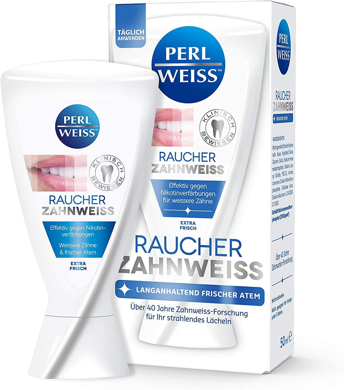 PERLWEISS for Smoking Teeth Cleaning and Whitening for Smokers, 4 Levels Whiter Teeth in 3 Weeks, with Perlite, 50 ml