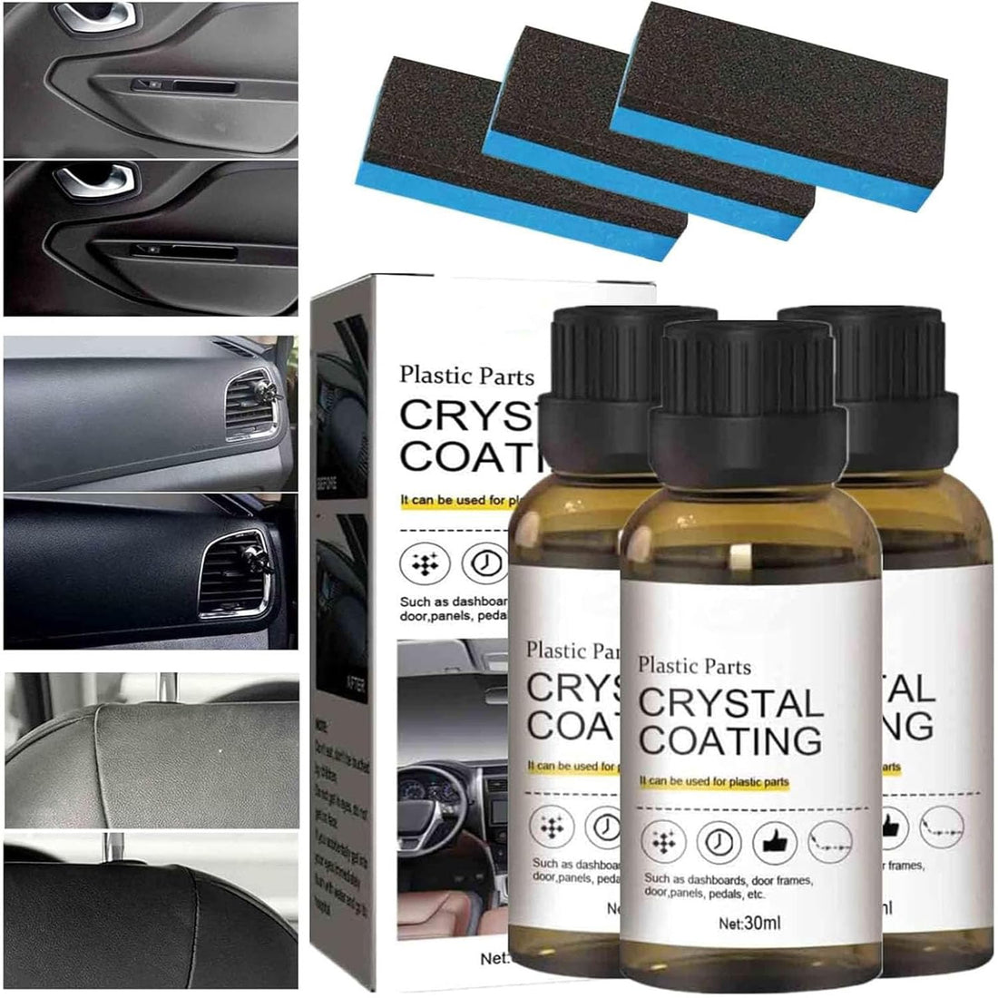 3Pcs Crystal Coating for Car, Plastic Parts Crystal Coating, Cristal Para PláStico Del Carro for Car, Easy to Use Car Refresher, Great Gloss Protection, Long Duration Refurbish Agent with Spong
