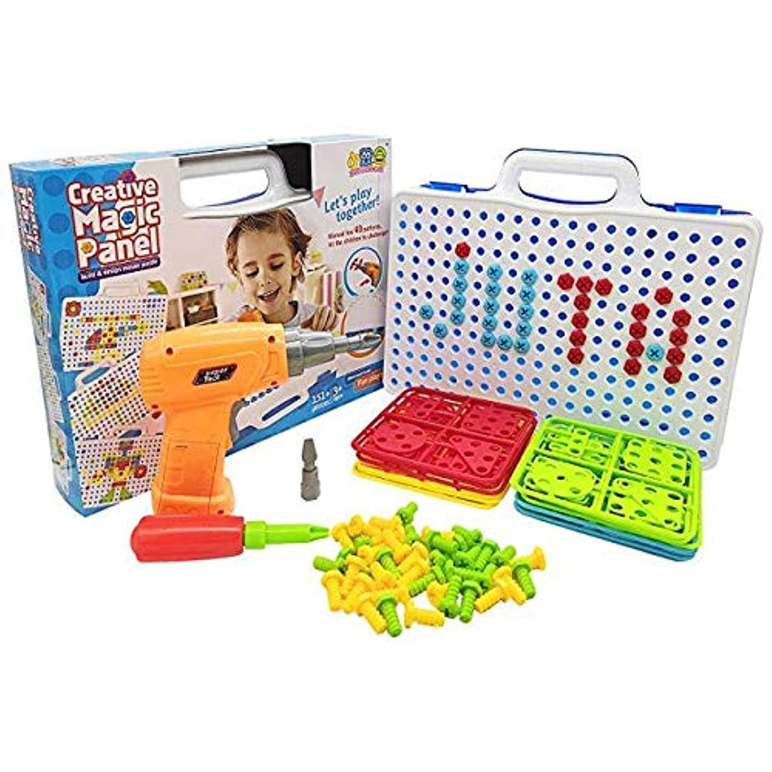Boy's and Girl's Building Block Games Set with Toy Drill and Screwdriver Tool - 144 Pieces