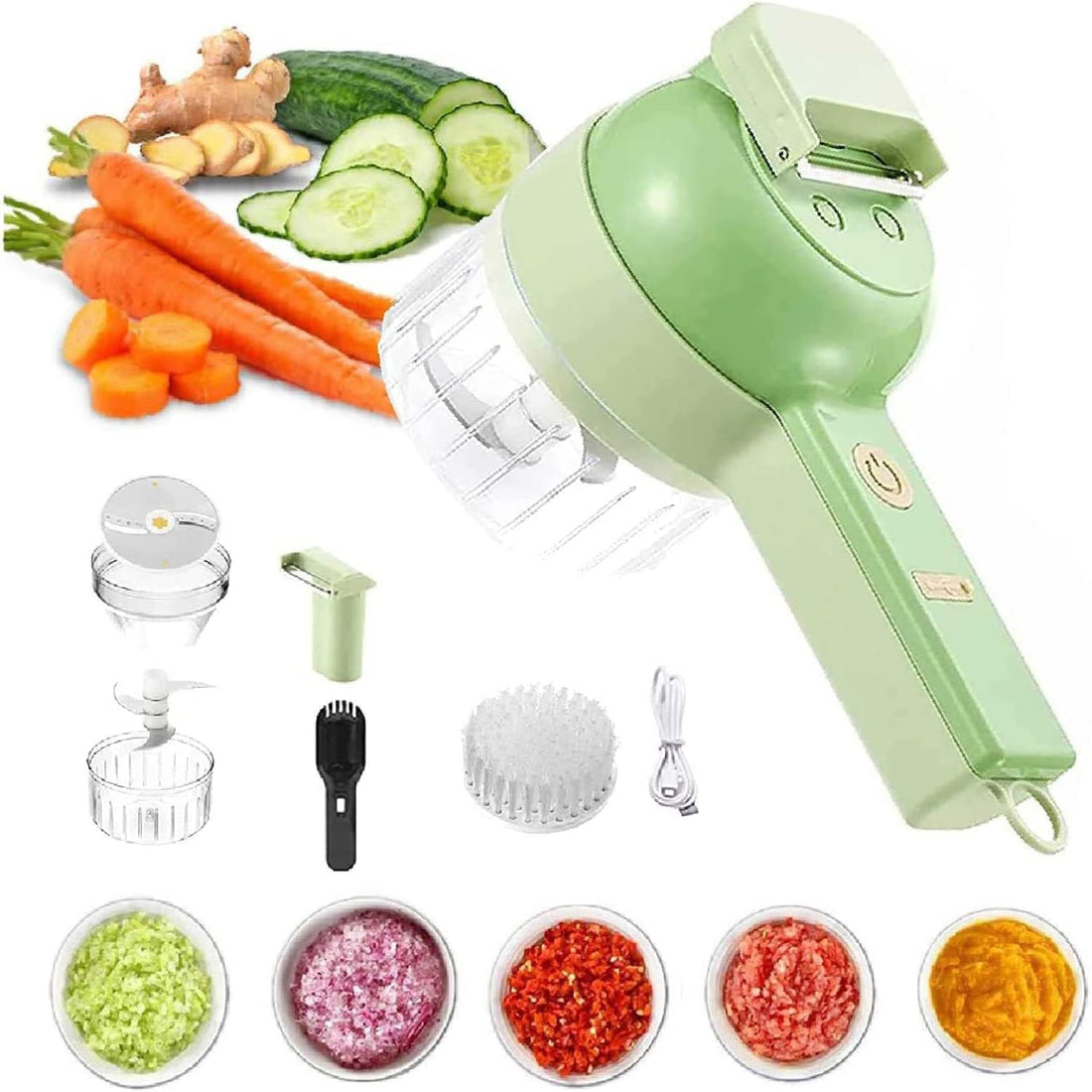 Handheld Electric Vegetable Cutter Set, 4 in 1 Multifunction Electric Chopper Blender, USB Wireless Food Processor Vegetable Slicer for Onion Slicer Salad Cutter Garlic Crusher Meat Chopper (Style -2)
