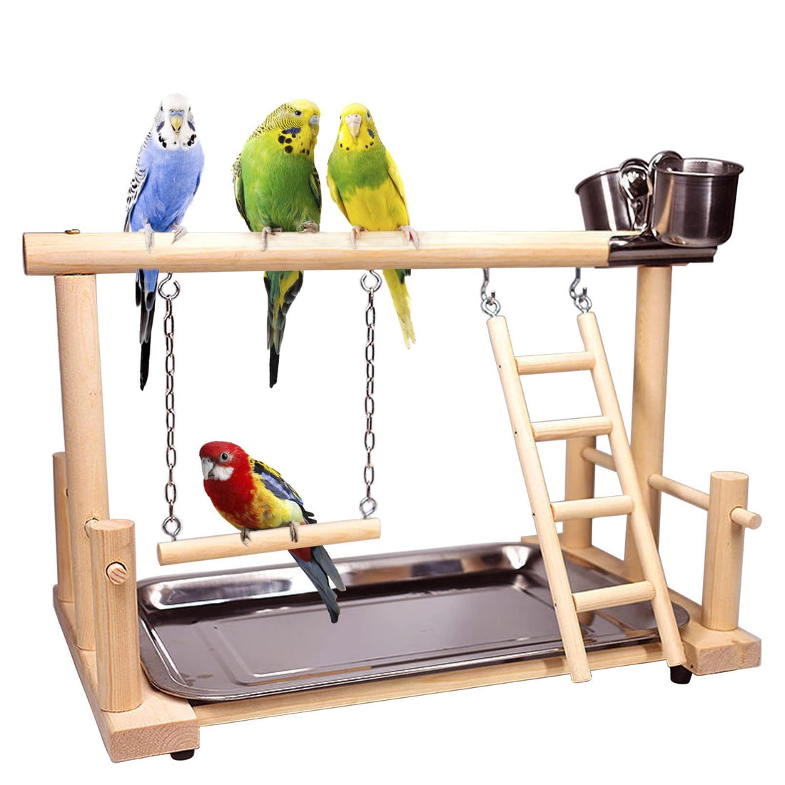 Parrots Playground Bird Perch Gym Playpen with Ladder Swings Feeding Cups for Parakeets Cockatiel Cage Accessories Exercise Toys